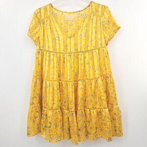 Urban Outfitters Pippa Babydoll Dress Size XS Yellow Floral Tiered Fairy Y2K